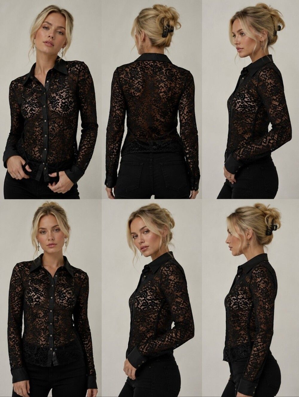 Queen of Darkness Black Lace Gothic Button Front Long Sleeve Top Size S Y2K Emo